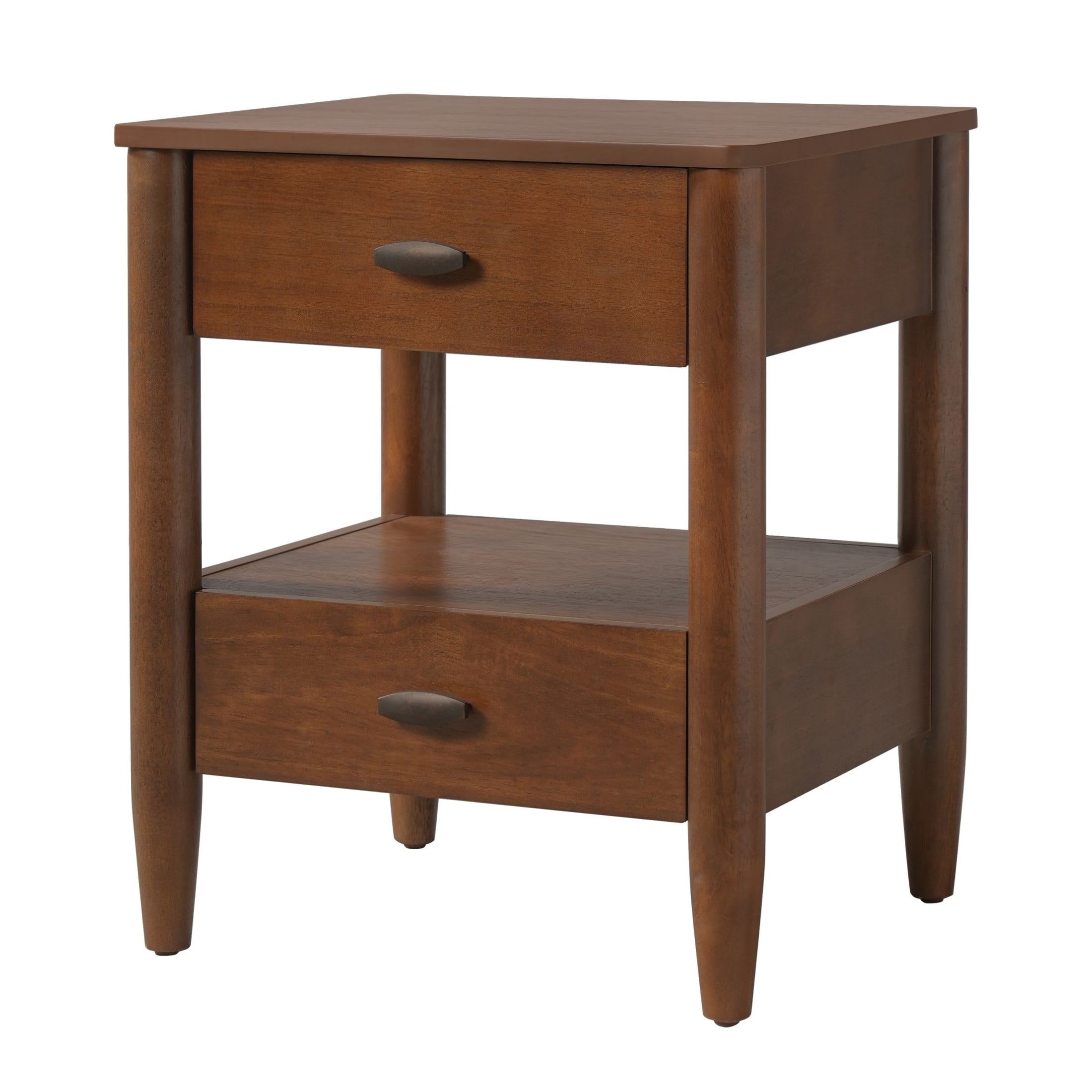 Christopher Knight Home Farmhouse Wooden Nightstand with Soft-Close Drawers, Open Shelf, Walnut