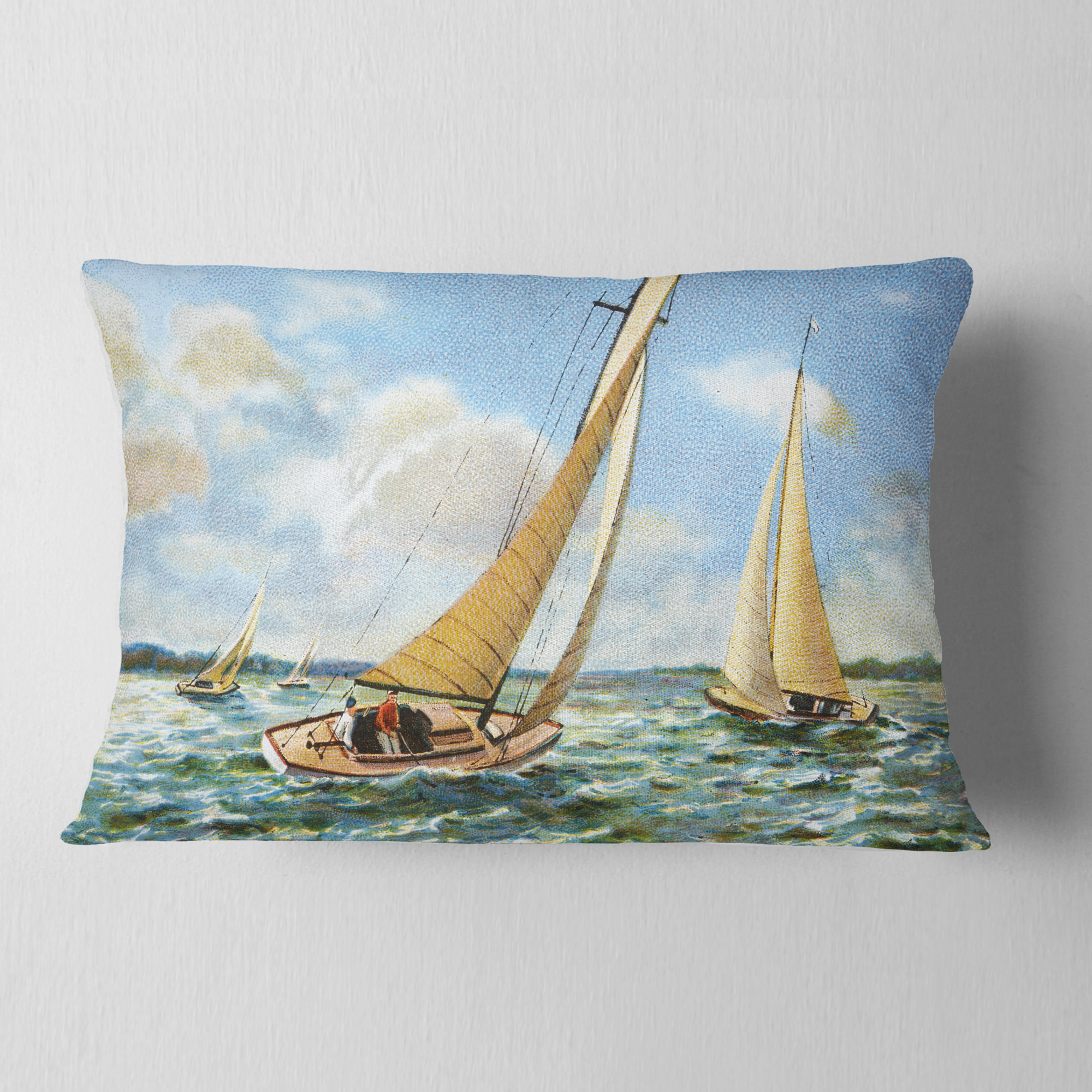 Designart Vintage Boats Sailing - Seascape Painting Throw Pillow - 12x20