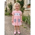 thumbnail image 6 of BemeyourBBs Toddler Baby Girl Summer Plaid Gingham Smocked Dress Baby Girls Football Dress Outfit Soccer Bow Embroidery Doll Collar Puff Short Sleeve Casual A Line Dress, 6 of 9