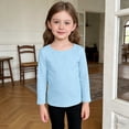 thumbnail image 6 of GiLiling Kids Girls Long Sleeve Shirt Crewneck Ruched Side Slim Fit Ribbed Knit Casual Tee (Light Blue, 7-8 Years), 6 of 8