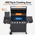 thumbnail image 5 of Propane Gas Grill clearance, 6-Burner Outdoor Grill with Side Burner, 72,000 BTU Stainless Steel BBQ Grill, 650 Sq.In Cooking Area, Cast Iron Grates, Thermometer, for Patio Backyard Garden, 5 of 10