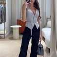 thumbnail image 6 of TNOBHG Women V-neck Sleeveless Vest Women's V-neck Sleeveless Vest Solid Color Tank Top with Strap Design Slim Fit Casual Vest for Spring Summer Lace-up, 6 of 8