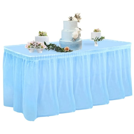 

BEISHIDA Light Blue Plastic Table Skirt & Tablecloth Set 14FT Disposable Table Skirting Includes Table Cover for Rectangle Table Birthday Party Buffet Banquet Decorations Boy Baby Shower(1 Pack)