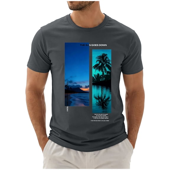 Beach Shirts for Men Beach T Shirt Tropical Vintage Summer Short Sleeve Tee Top Dark Gray,2XL