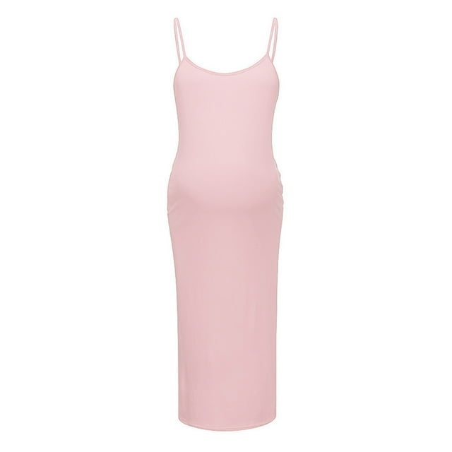 Birdeem Robe de Maternité pour Femmes Enceintes Aguichant Sans Manches à Col Rond Robe Mi-Longue de Maternité avec Bretelles Robe de Couleur Unie