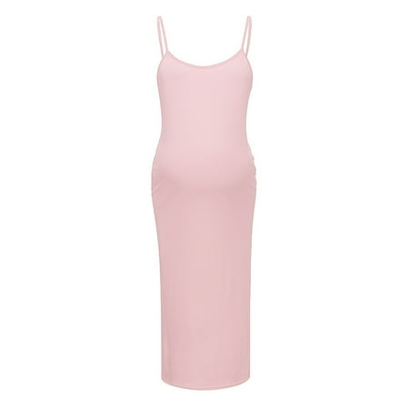 

Summer Savings Clearance! 2023 TUOBARR Maternity Dress Pregnant Women s Maternity Dress Sexy Sleeveless Round Neck Medium Long Maternity Dress With Suspender Solid Color Dress Pink
