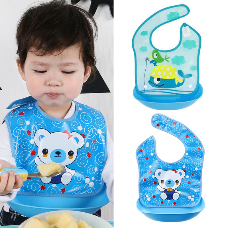 Waterproof Baby Soft Silicone Bibs Adjustable Snap Toddler Feeding Apron Bibs 