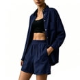 thumbnail image 5 of Sokhug Womens 2 Piece Casual Set Plus Size Oversized Button Down Shirt and Elastic Waist Shorts with Pockets Soft Breathable Summer Outfit, 5 of 5
