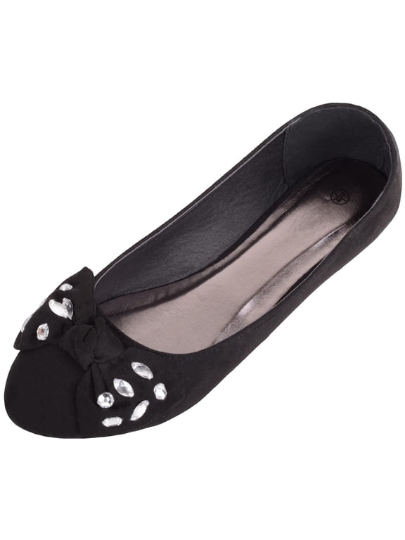 Womens Slip On Microsuede Smart Formal Work School Ballerina Style Dolly Shoes - Black - US 7