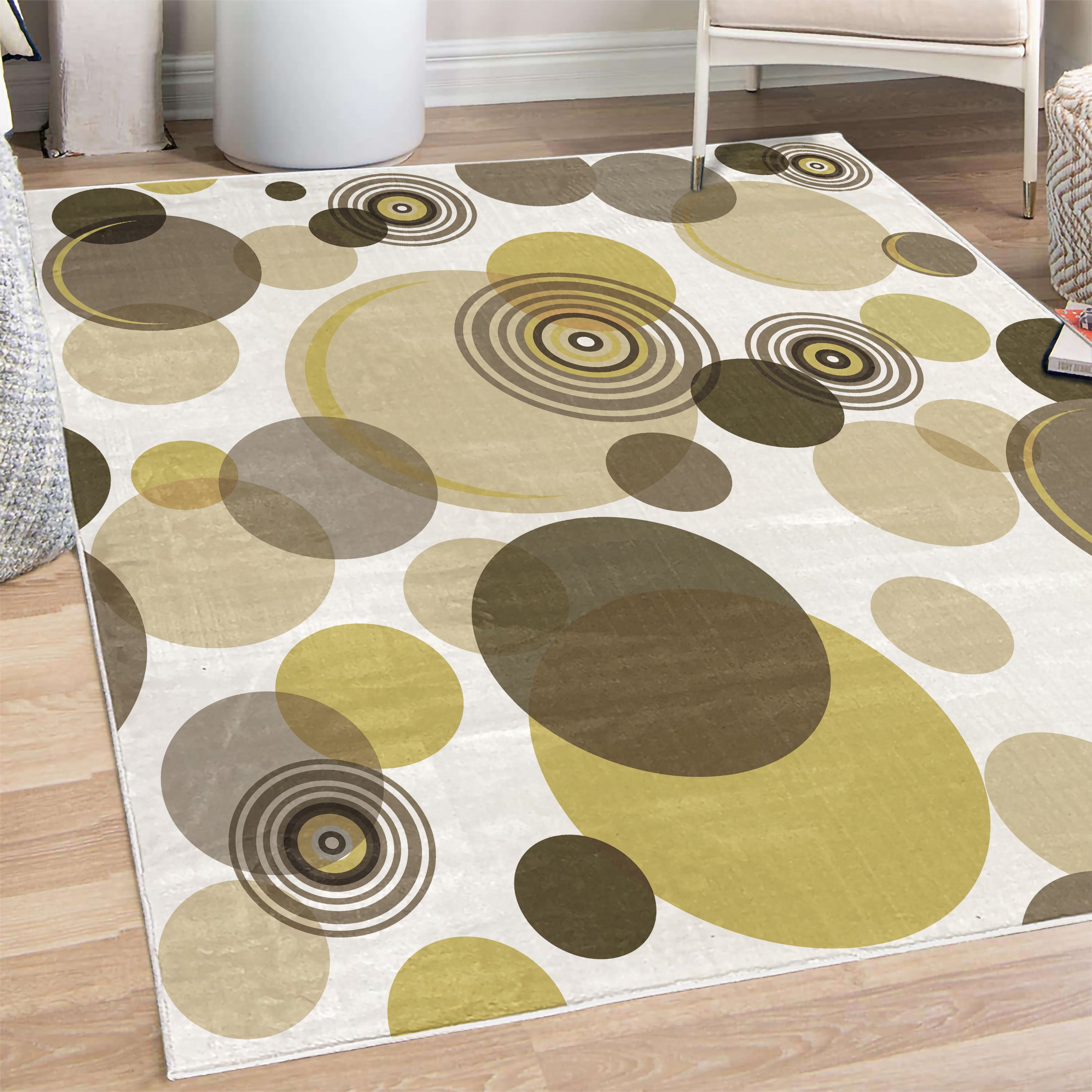 Earth Tones Decorative Rug, Abstract Pastel Pattern with Overlapping ...