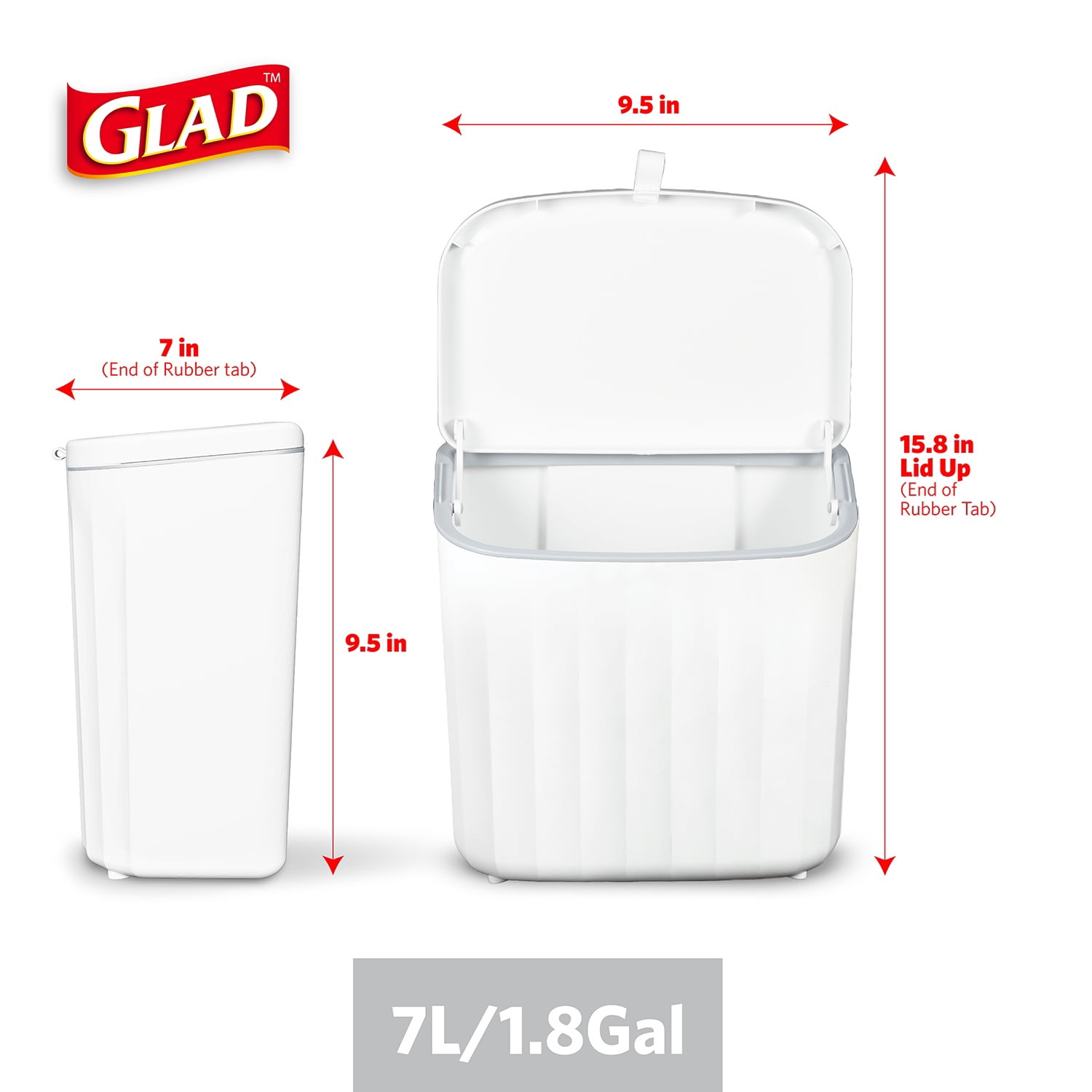 Glad Kitchen Compost Trash Can, 1.8 Gallon Plastic Garbage Bin, White