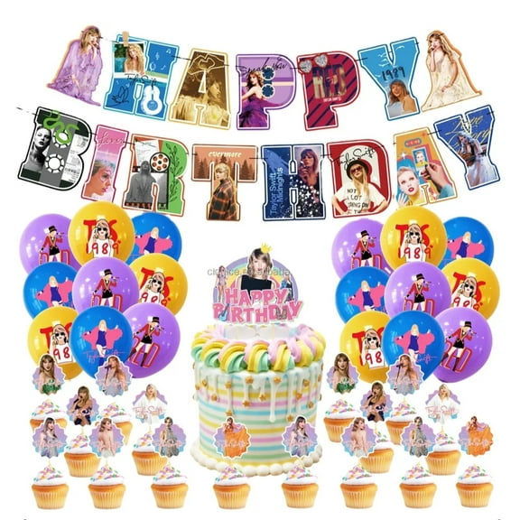 Taylor Pop Star Party Banner Tableware Decorations Cake Topper Supplies