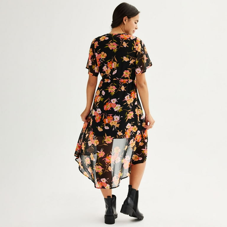Juniors' Liberty Love Knit Dress with Kimono Color: Black Floral Size: X  LARGE - Walmart.com