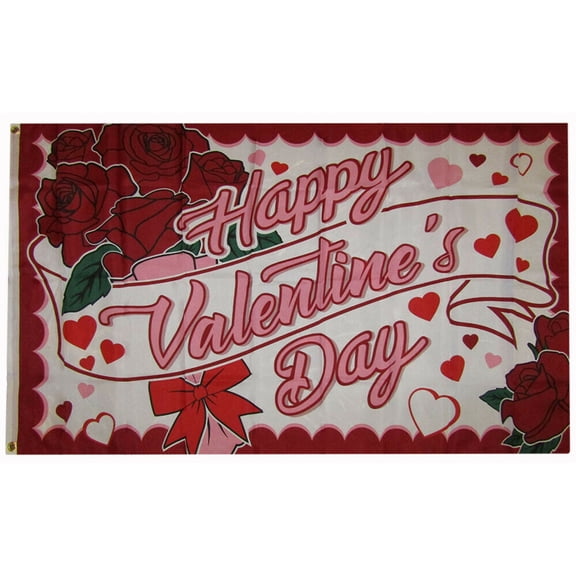 3x5 Happy Valentine's Day (Roses) Waterproof Polyester Flag 3'x5' Durable Bold