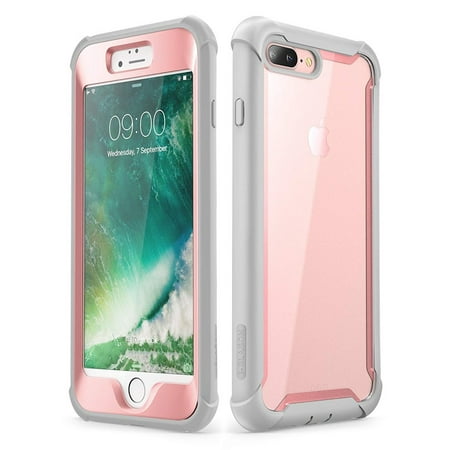 iPhone 8 Plus case, iPhone 7 Plus case, i-Blason [Ares] Full-Body Rugged Clear Bumper Case with Built-in Screen Protector for Apple iPhone 8 Plus/Apple iPhone 7 Plus (Pink)