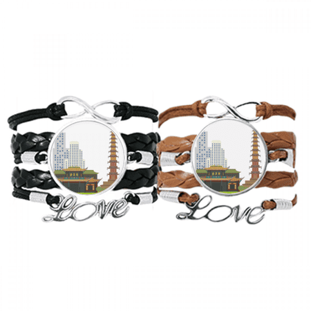 architecture qingyang china pattern bracelet hand strap leather wristband double set