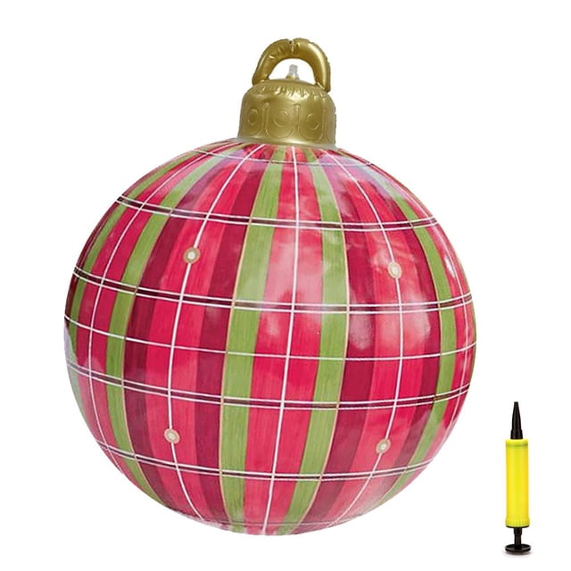 Bola navideña inflable de PVC de 23,6 pulgadas para decoración de interiores y exteriores, ideal para fiestas navideñas familiares.