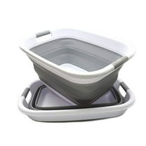 SAMMART Set of 2 Collapsible Plastic Laundry Basket - Foldable Pop Up Storage Container/Organizer - Portable Washing Tub - Space Saving Hamper/Basket (2, Grey)