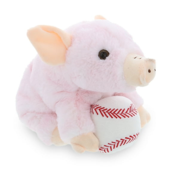 DolliBu Squat Piggy Stuffed Animal with Baseball Plush - Soft Plush Huggable Pig, Adorable Playtime Plush Toy, Cute Farm Life Gift, Baseball Plush Doll Animal Toy for Kids, Adults - 7 Inch