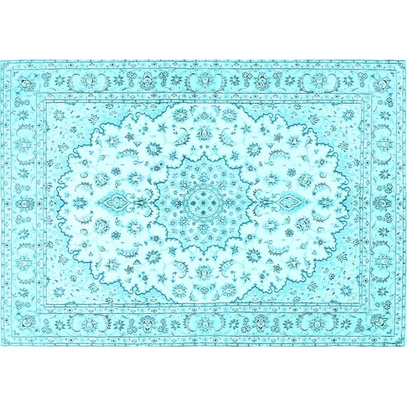 Ahgly Company Indoor Rectangle Medallion Light Blue Traditional Area Rugs, 5' x 7'