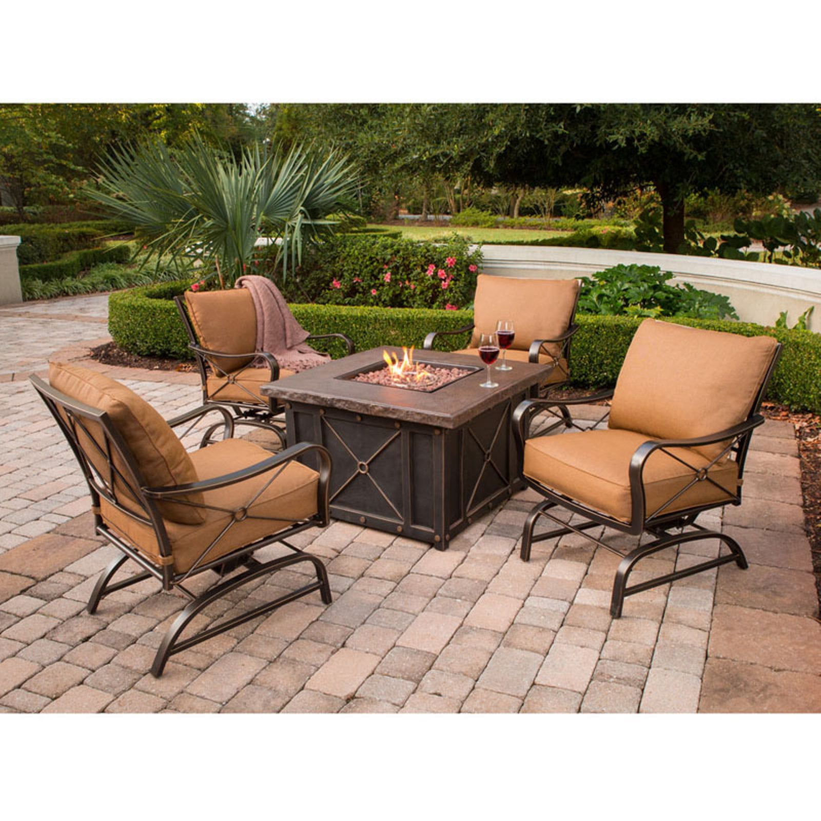 Summer Nights 5 Piece Fire Pit Lounge, Outdoor Conversation Sets With Fire Pit