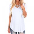 thumbnail image 3 of Modèles Summer Explosion Couleur Unie Col en V Manches Courtes Dovetail Loose T-shirt, 3 of 8