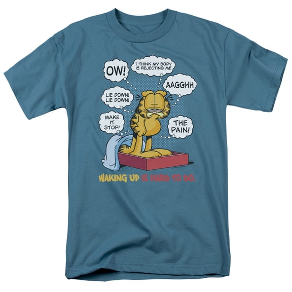 Garfield Waking Up Is Hard To Do S/S Adult 18/1 T-Shirt Slate