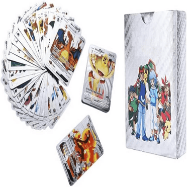 Pokemon Playing Cards - 55 PCS Silver Foil Assorted TCG Deck Box
