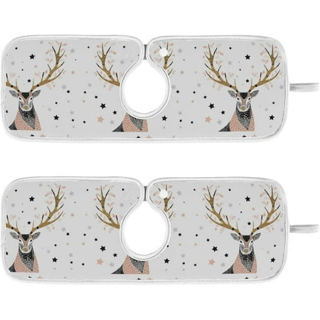 

Pink Deer Stars Kitchen Sink Splash Guard 2 Packs Faucet Absorbent Mats Merry Christmas Xmas Faucet Handle Drip Catcher Quickly Drying Mat for Kitchen Counter Bathroom 14.9*5.5in
