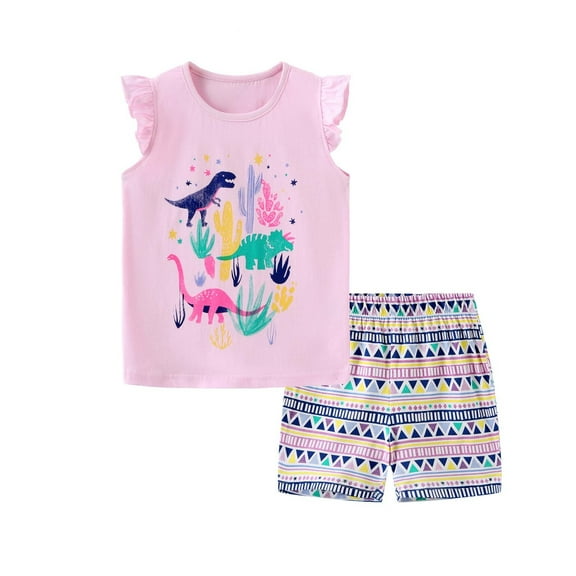 Vacation Outfits 4-5 Years Summer Clothing for Girls Sleeveless Tee and Shorts Set# Pink