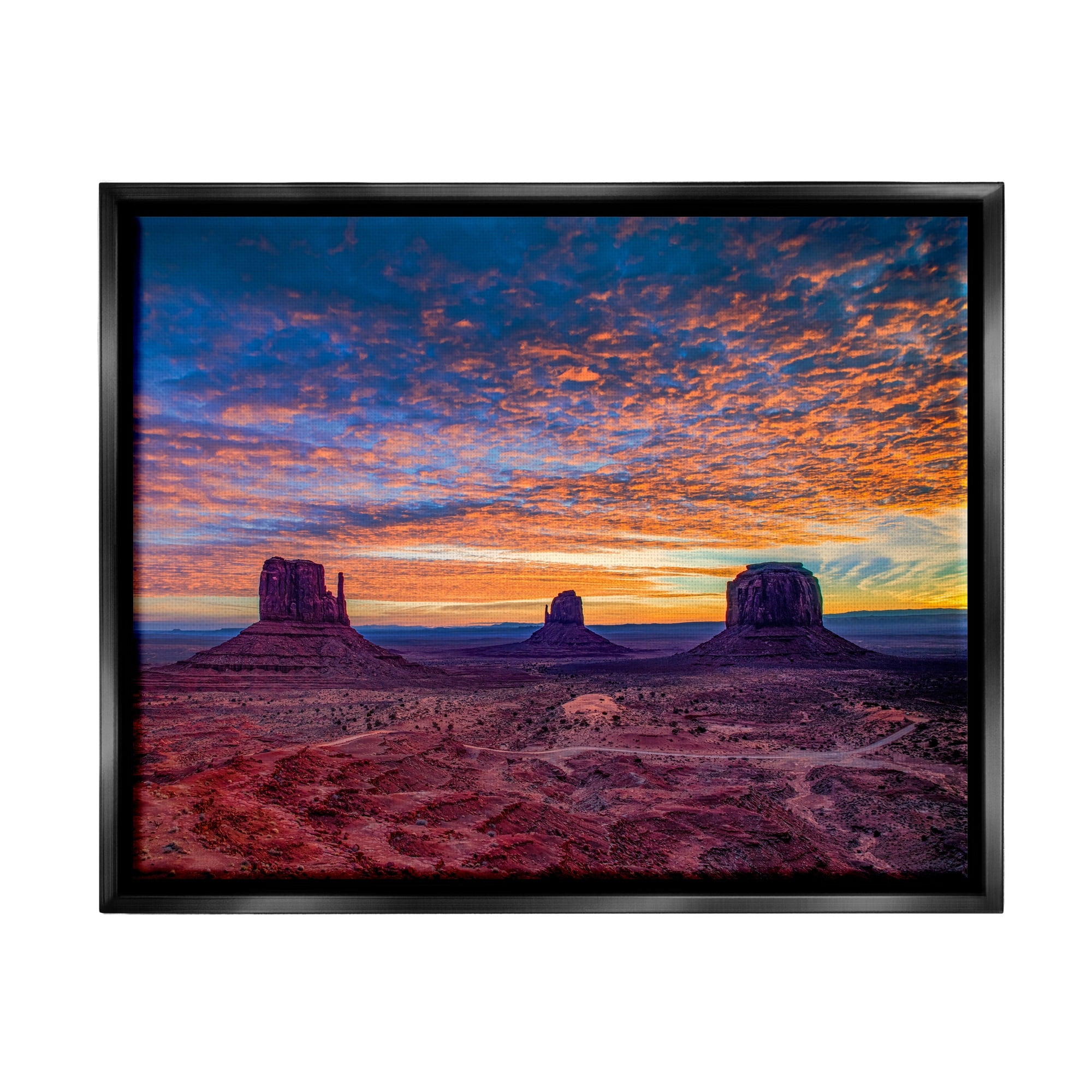 Stupell Industries Mesa Buttes Desert Canyon Radiant Orange Sunset Photograph Metallic Gold Floating Framed Canvas Print Wall Art, Design by Andy Crawford Photography
