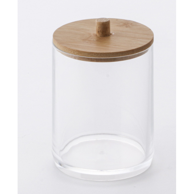 Porte-Boule de Coton Distributeur Rond Boîte de Rangement Porte-Coton-Tige avec Couvercle en Bois