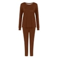 thumbnail image 5 of Waffle Knit 2 Piece Outfits for Women Half Zip Pullover Sweatshirt and Sweat Pant Sets Pockets Fall Loungewear (XL, Coffee), 5 of 6