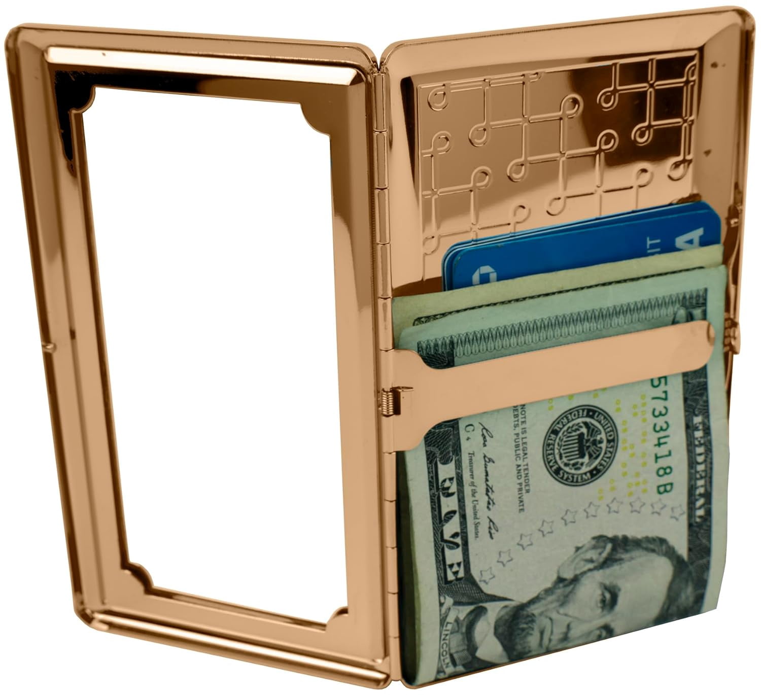 Set of 2 Metal-Plated 120s Compact Cigarette Case & Personal Mirror (Rose Gold Loops)