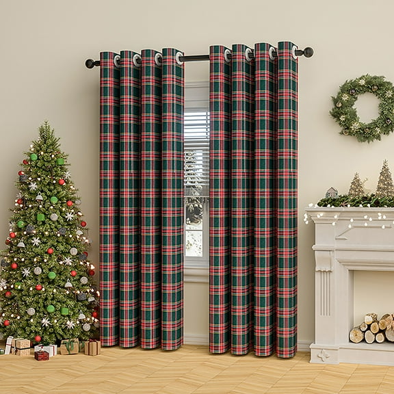 Rosnek Christmas Buffalo Plaid Curtains Grommet Light Filtering Window Drapes for Living Room Bedroom Dining Room, 52" x 63", 1 Panel