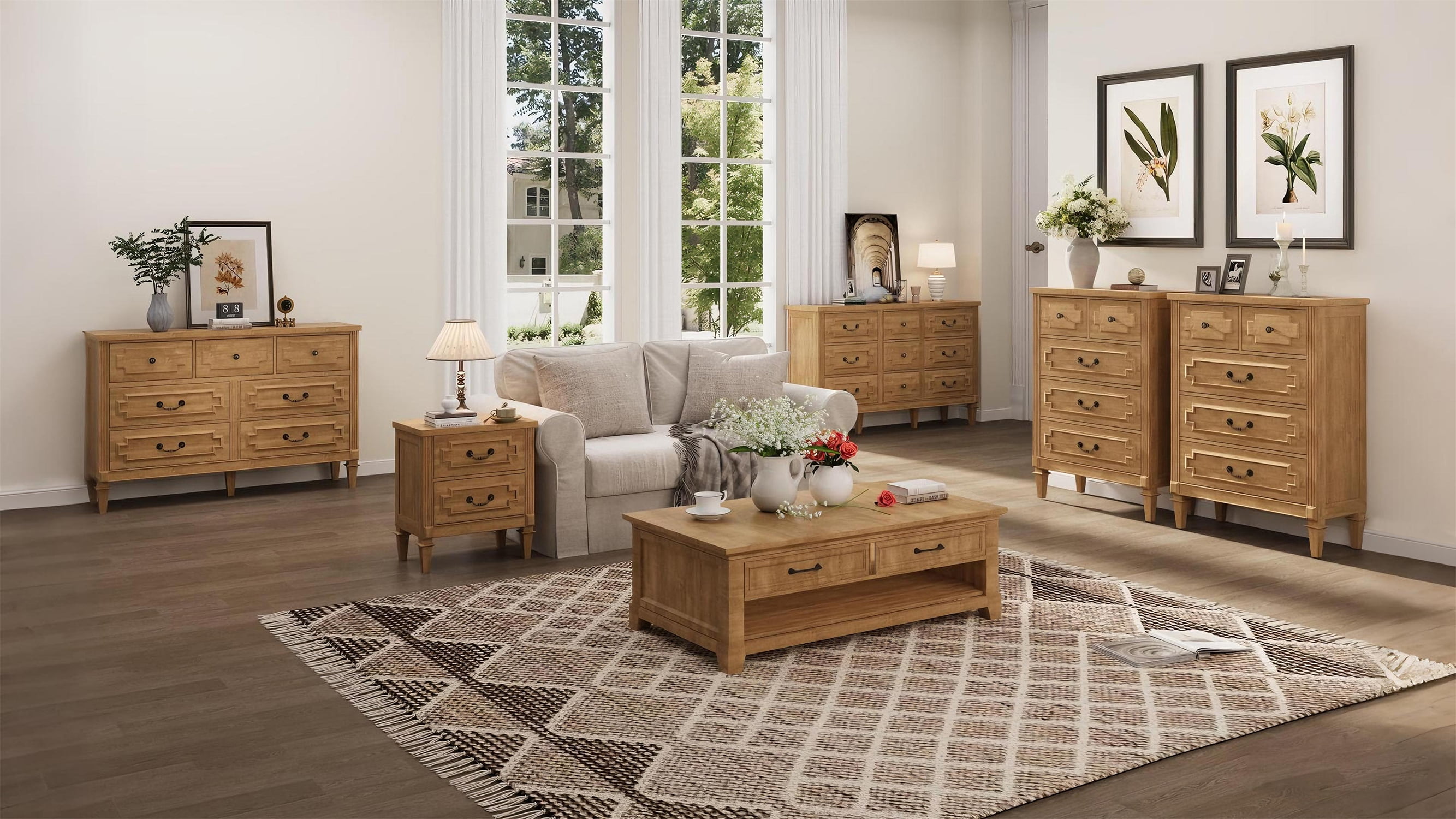 5 Drawers Dresser Chests for Bedroom, Wood Chset of Drawers, Dressers Organizer for Bedroom, Living Room, Hallway, Natural