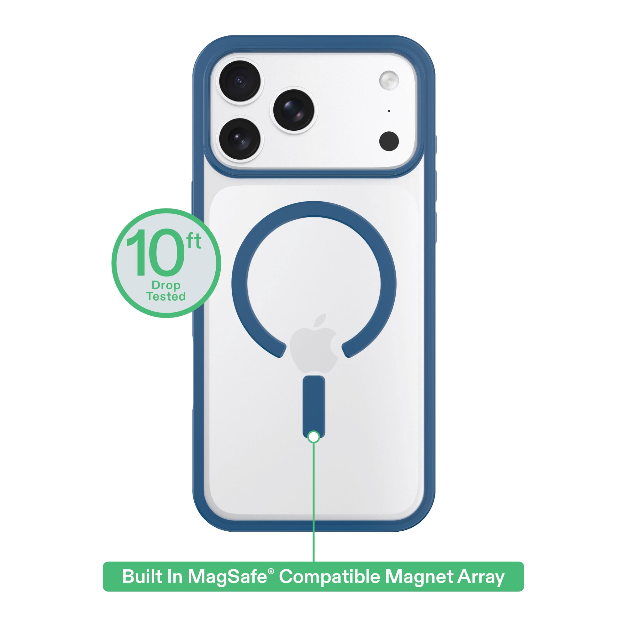 onn Phone Case for iPhone 18 Pro Max / 17 Pro Max, MagSafe Compatible - Clear/Metallic Blue