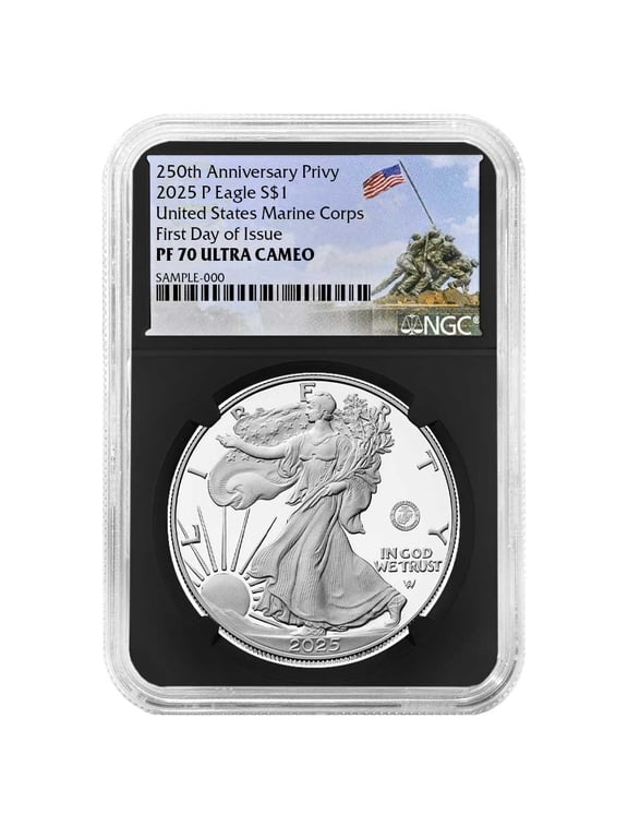 Collectible 2025-P Proof $1 American Silver Eagle Marine Corps Privy NGC PF70UC FDI Marine Label Retro Core