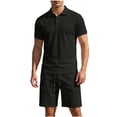 thumbnail image 2 of SOOMLON Mens Beach Outfits Sets Big and Tall Short Sleeve Collared Shirts Drawstring Shorts Lightweight Two Piece Sets, 2 of 8
