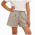 thumbnail image 3 of TOWED22 Girls Boys Plaid Shorts Kids Gingham Elastic Waist Wide Leg Short Pants with Pockets(Coffee,5-6 Y), 3 of 9