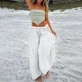 thumbnail image 4 of Women's Casual Pants Womens Elastic Waisted Pleated High Waisted Wide Leg Pants Loose Casual Cotton And Linen Cropped Pants Beach Casual Pants,White Women's Casual Pants XXXL, 4 of 4