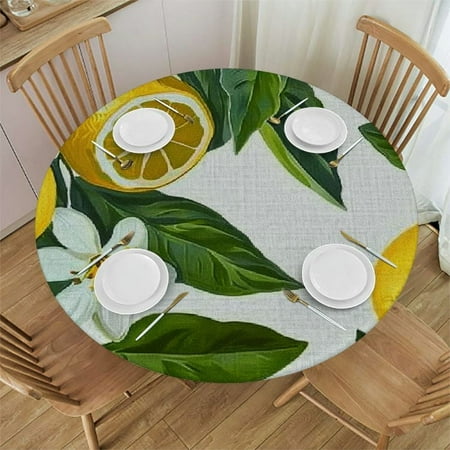 

WYYP Round Fitted Tablecloth with Lemon Flower Leaf Outdoor Tablecloth Waterproof Umbrella Table Cloth Zippered Tablecloth Round Elastic Table Cover for Patio 54-58