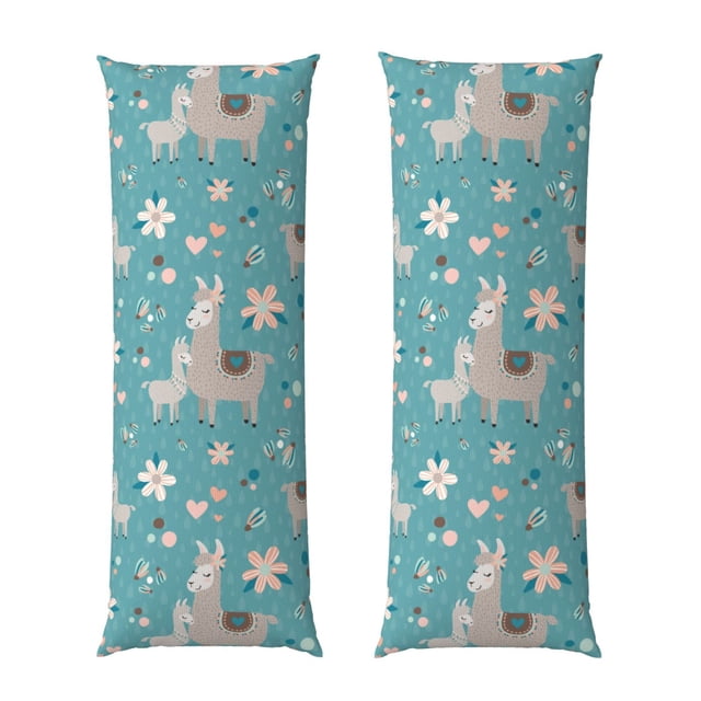 Balery Teal Mama Llama Funda Protectora para Almohada Corporal de Algodón Hipoalergénico con Cierre(55 x 21 pulgadas), Almohadas No Incluidas