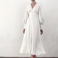 thumbnail image 2 of 2024 Spring New Satin Dress Female Design Sense Lantern Sleeve Notched Slim Temperament Slim Long Dress, 2 of 5