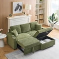 thumbnail image 5 of 80" Corduroy Multi-Function Sofa with Hidden Reclining & Space-Saving Design, Armrest Cup Holders, Removable Chaise Lounge Footstool, Green, 5 of 9