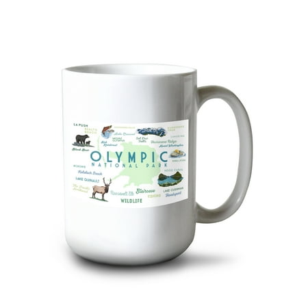 

15 fl oz Ceramic Mug Olympic National Park Washington Typography and Icons Dishwasher & Microwave Safe