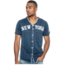 True Rock Men's New York Slim Fit Pinstripe Baseball Jersey (Navy/White, Small)