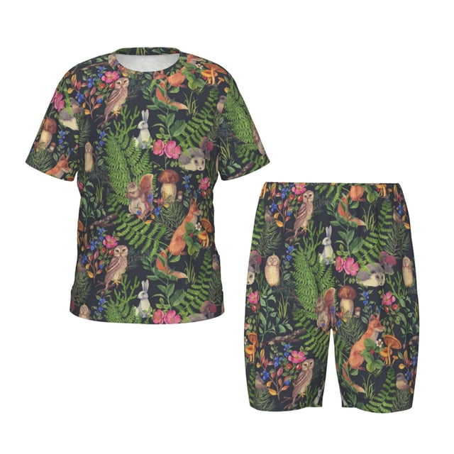 Balery Forest Animals And Plants Conjunto de Pijama Infantil de Manga Corta con Estampado – Ropa de Dormir de Algodón Suave-Large