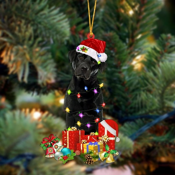 Acrylic 2D FLAT black Labrador 1-Dog Be Christmas Tree Hanging Ornament