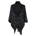 thumbnail image 4 of HTNBO Fringe Cape Coat for Women 3/4 Length Sleeve Cardigan Knit Poncho Stylish Striped Tassel Shawl Crochet, 4 of 7